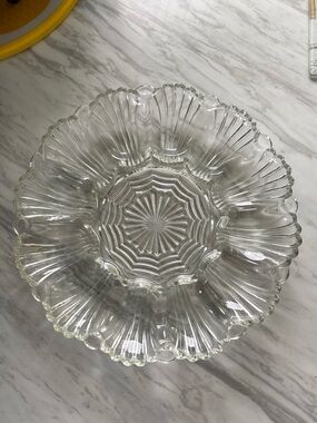 Vintage Clear Glass Deviled Egg Plate Tray Scalloped Ribbed Pattern 10”